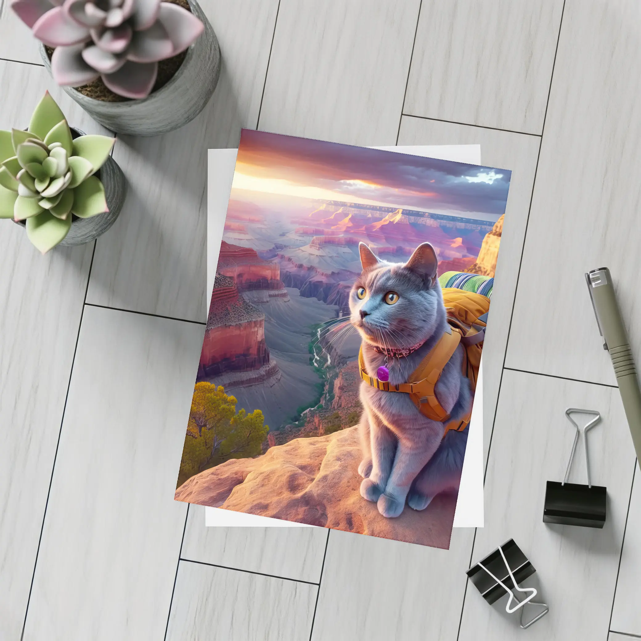 Gray Cat Hiking Grand Canyon Sunset – Postcards