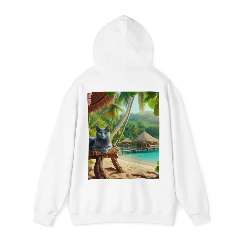 Russian Blue Cat Relaxing Tropical Beach Resort – Hoodies