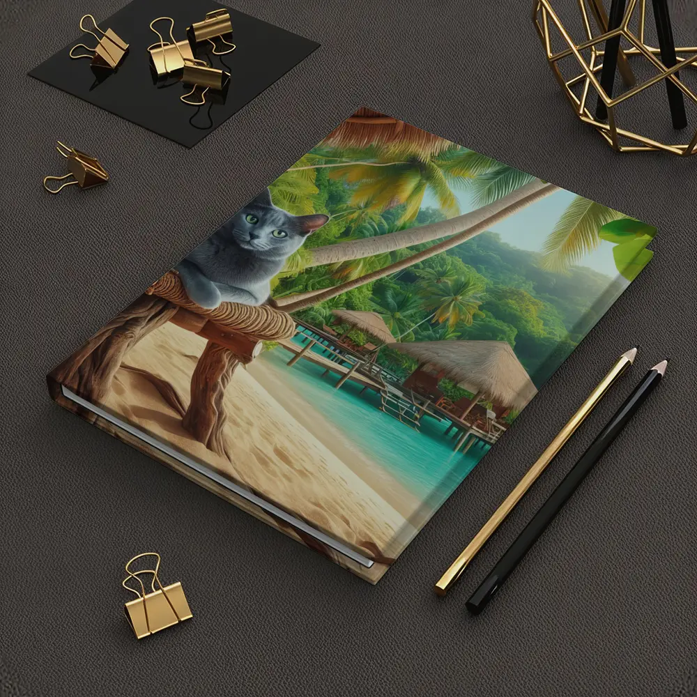 Russian Blue Cat Relaxing Tropical Beach Resort – Notebooks