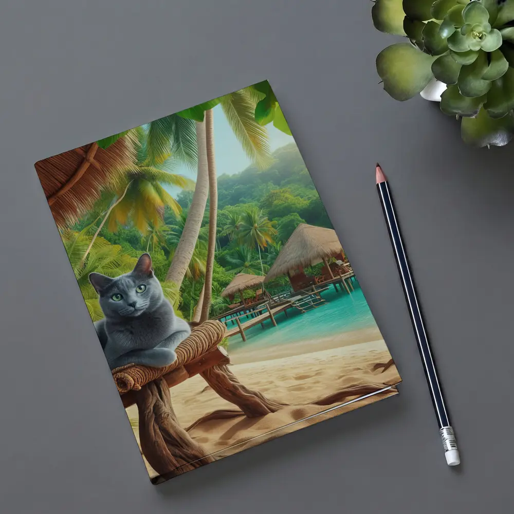 Russian Blue Cat Relaxing Tropical Beach Resort – Notebooks