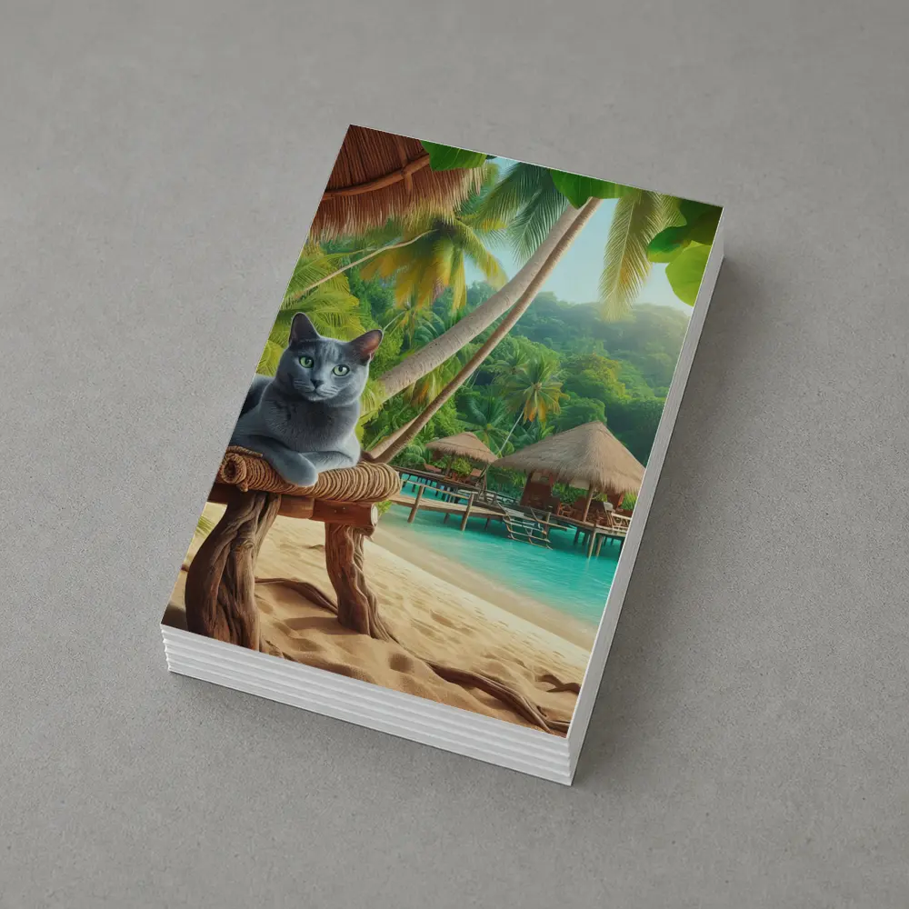 Russian Blue Cat Relaxing Tropical Beach Resort – Postcards
