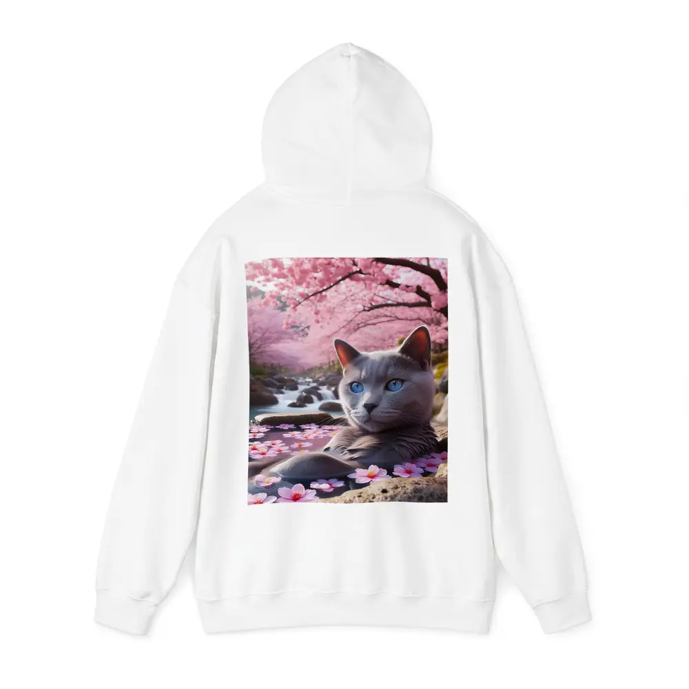 Russian Blue Cat Cherry Blossom Stream – Hoodies