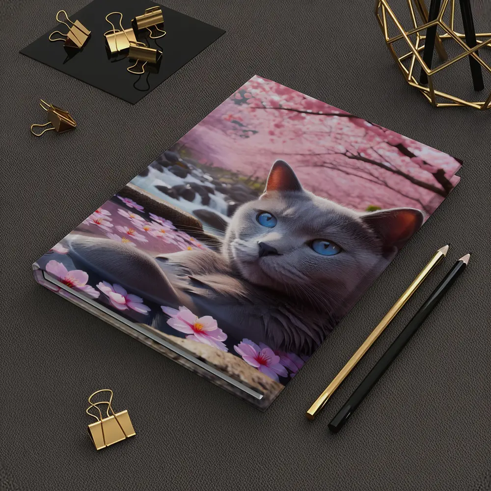Russian Blue Cat Cherry Blossom Stream – Notebooks