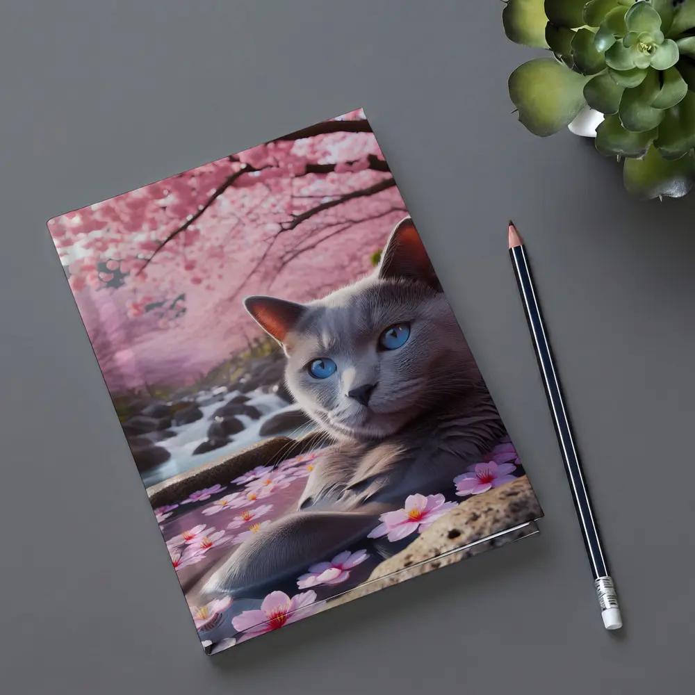 Russian Blue Cat Cherry Blossom Stream – Notebooks