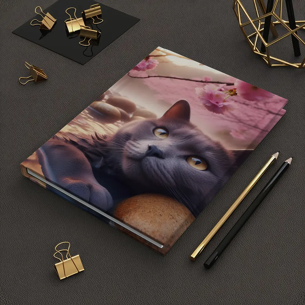 Gray Cat Resting Among Cherry Blossom Stones – Notebooks