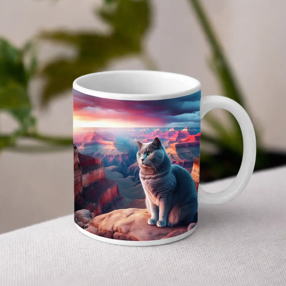 Russian Blue Cat Grand Canyon Sunset – Mugs