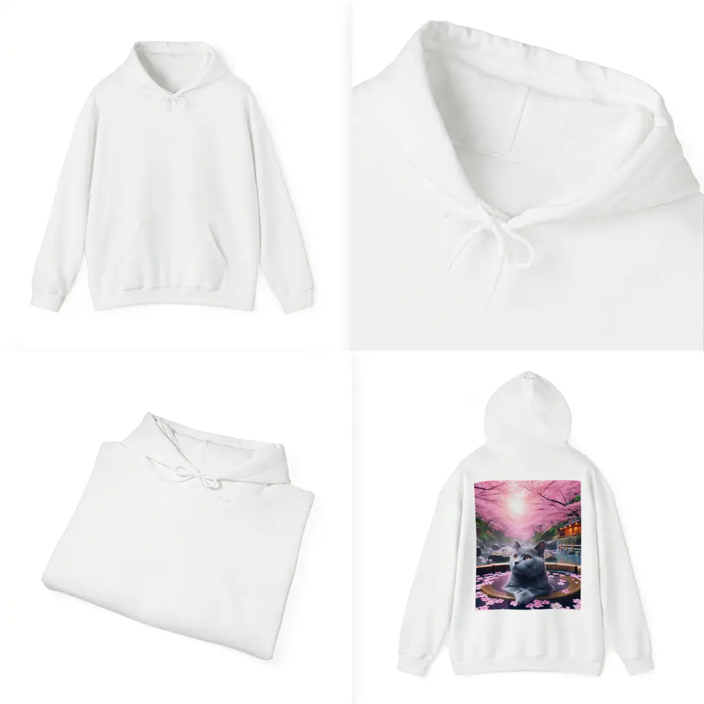 Russian Blue Cat Cherry Blossom Hot Spring – Hoodies