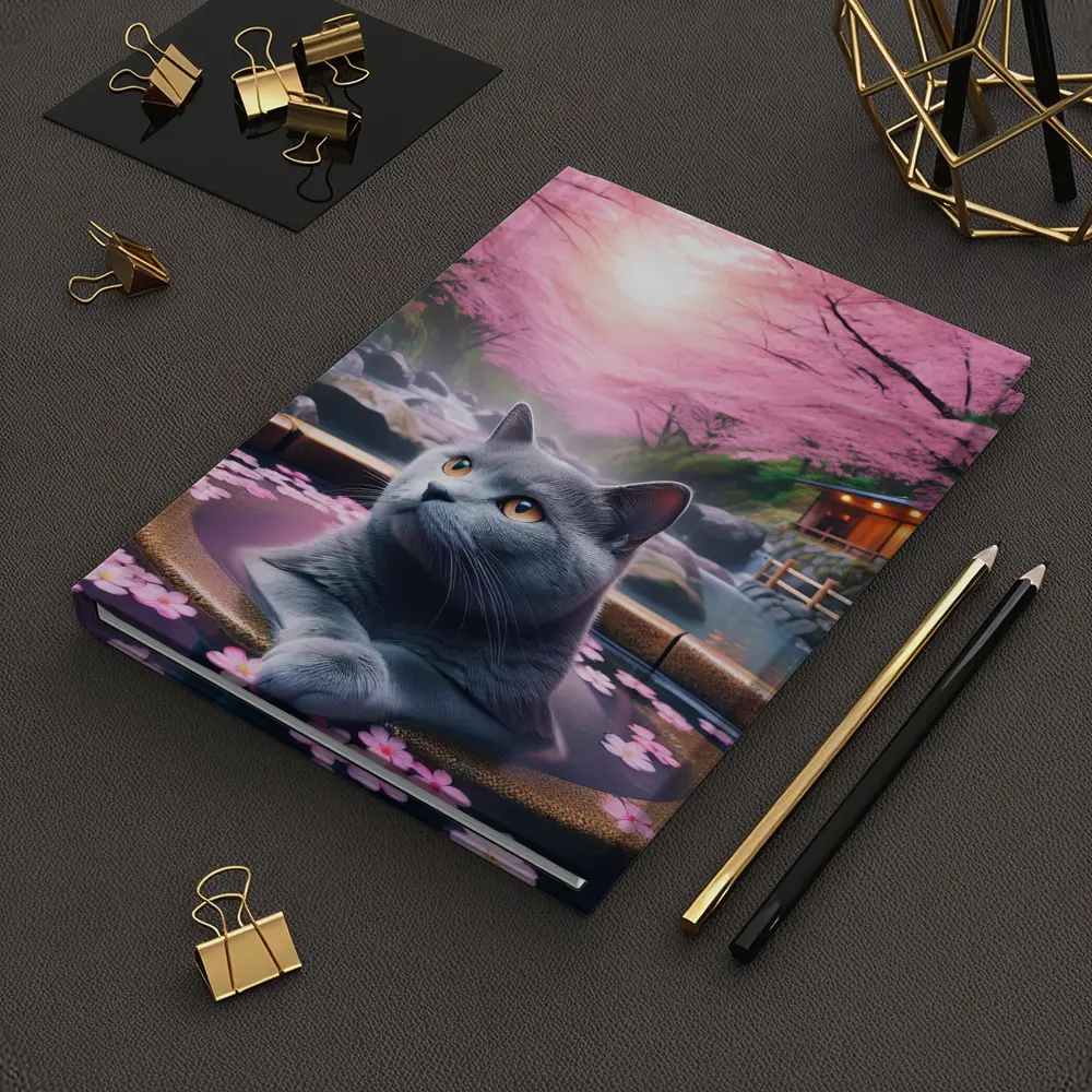 Russian Blue Cat Cherry Blossom Hot Spring – Notebooks