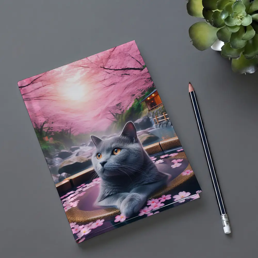 Russian Blue Cat Cherry Blossom Hot Spring – Notebooks