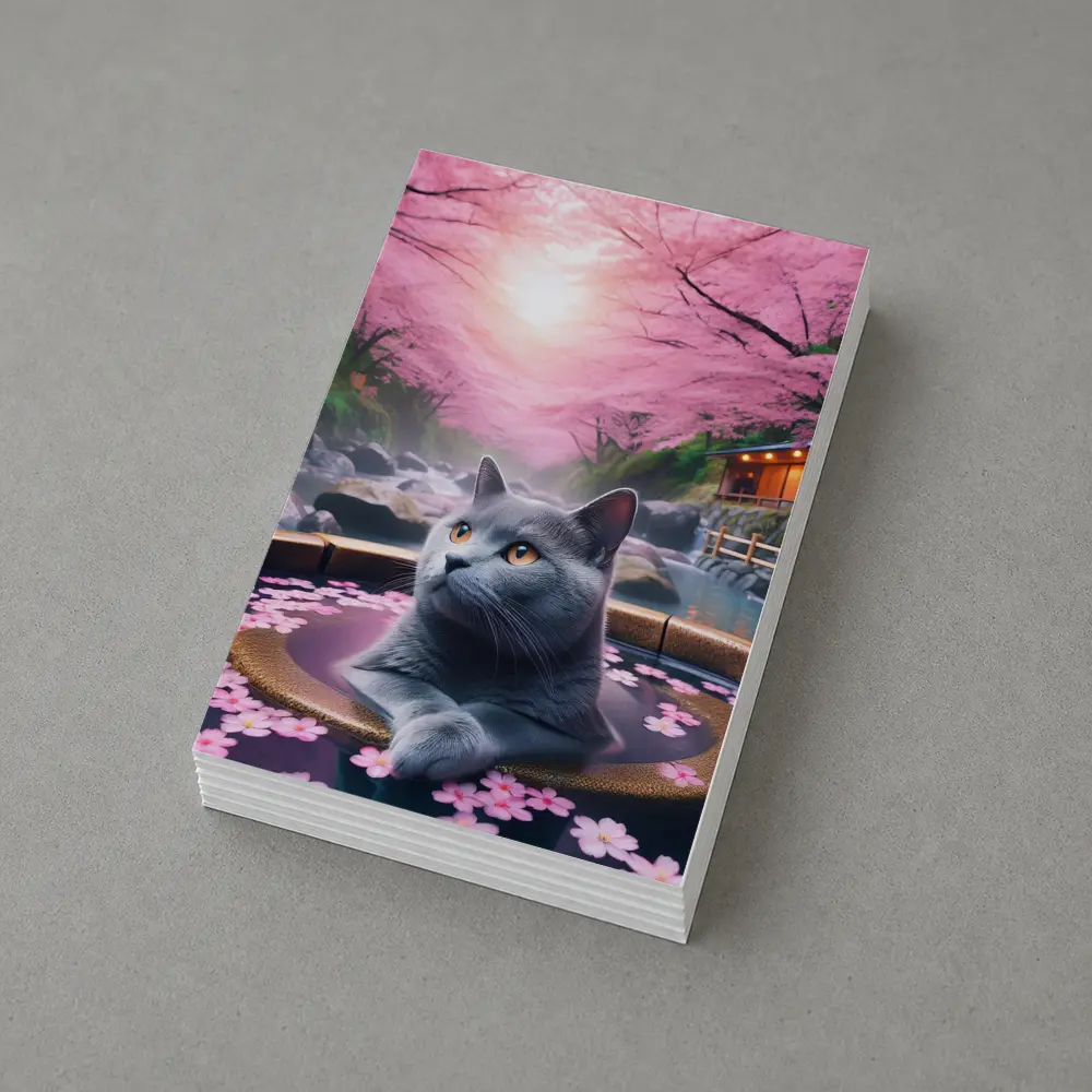 Russian Blue Cat Cherry Blossom Hot Spring – Postcards