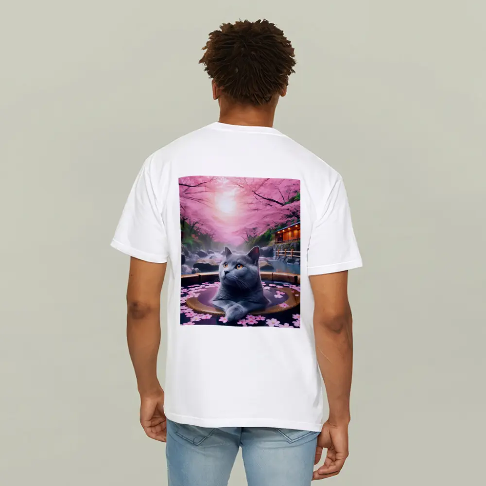 Russian Blue Cat Cherry Blossom Hot Spring – T-Shirts