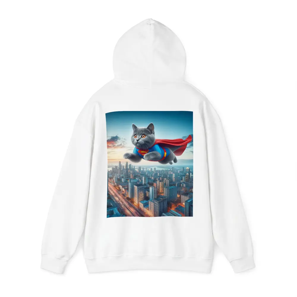 British Shorthair Cat Superman Flying City – Hoodies
