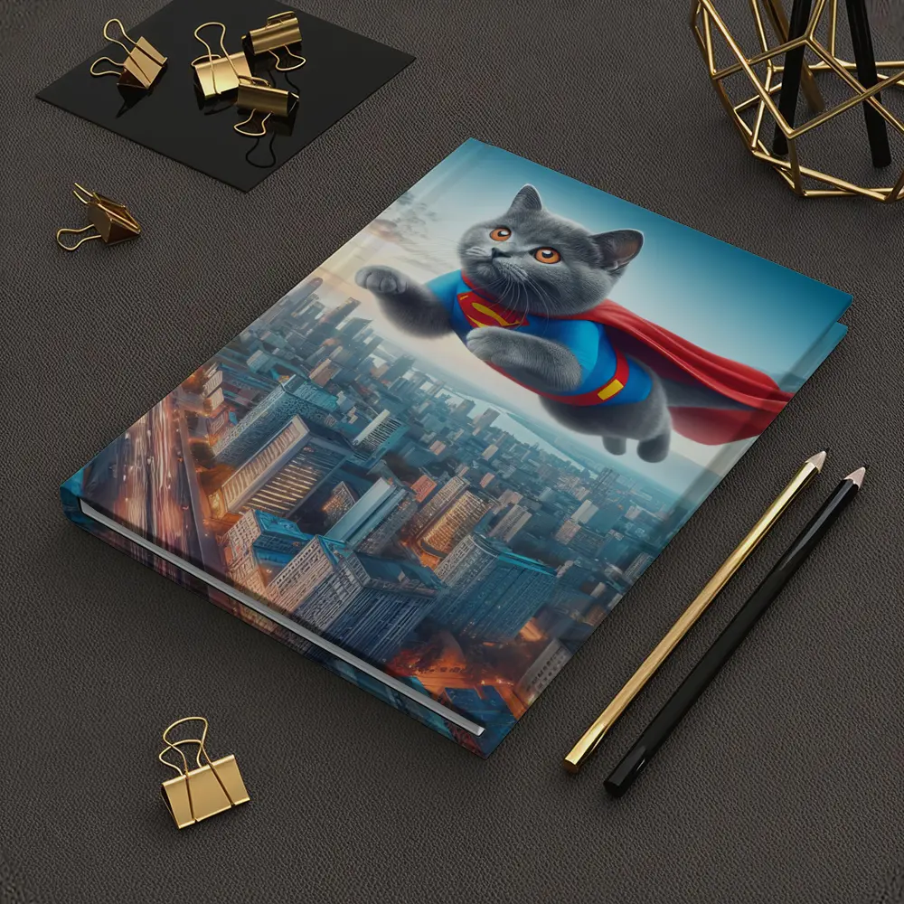 British Shorthair Cat Superman Flying City – Notebooks
