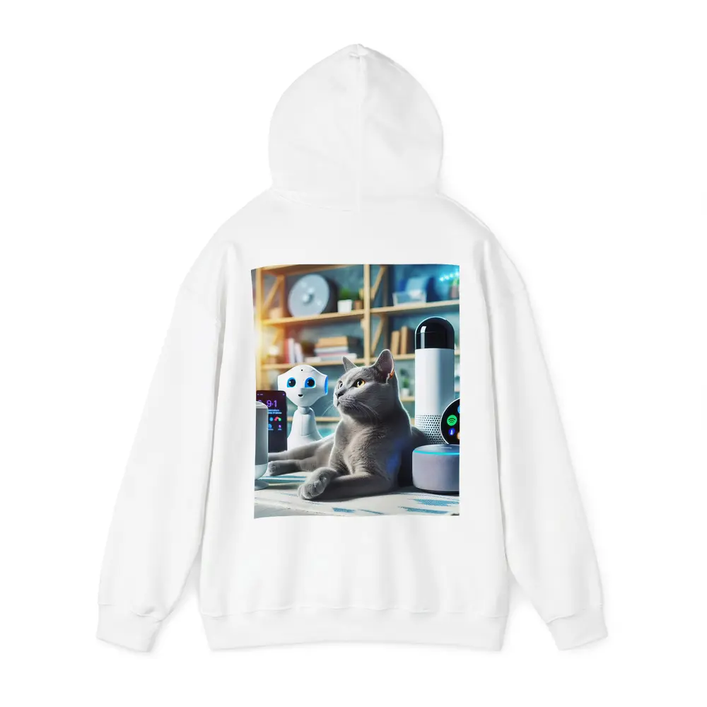 Gray Cat Among Smart Home Devices Indoors – Hoodies