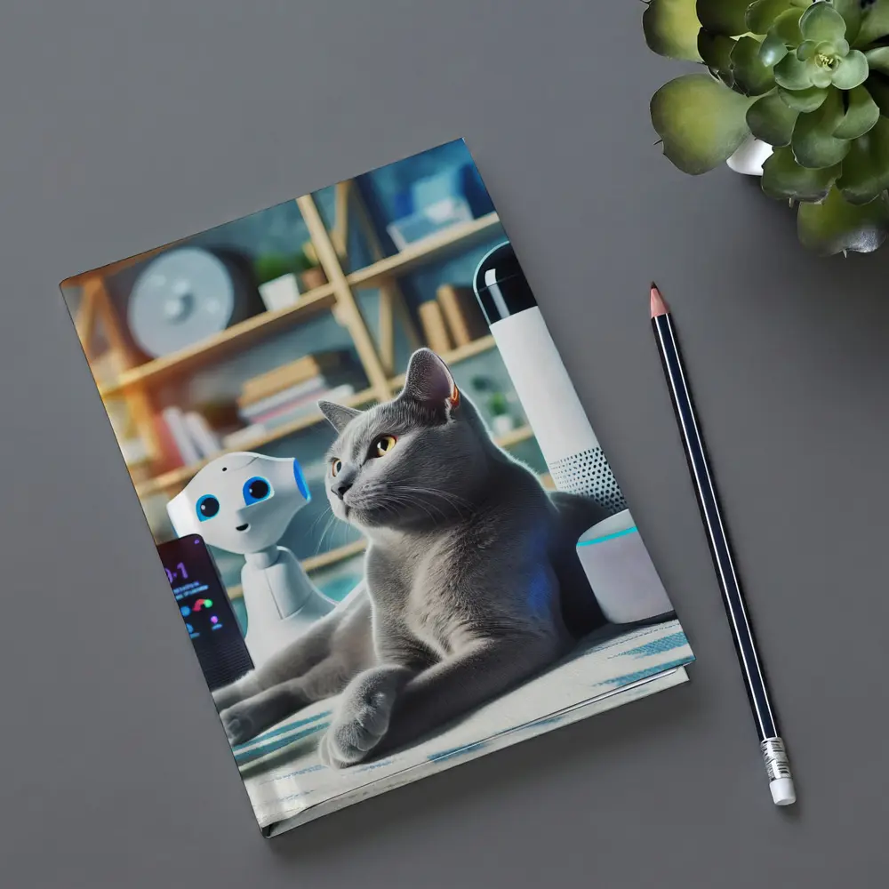 Gray Cat Among Smart Home Devices Indoors – Notebooks