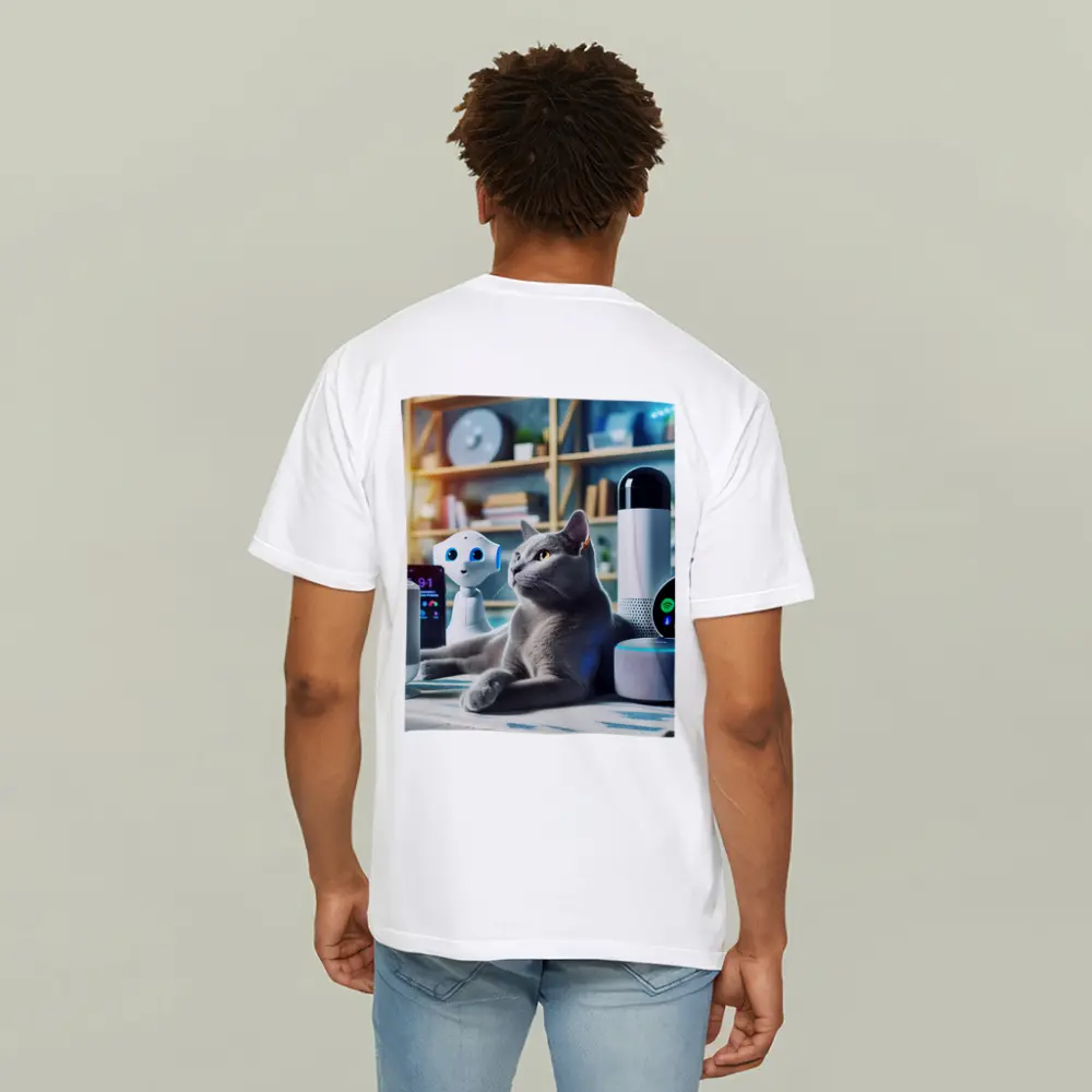 Gray Cat Among Smart Home Devices Indoors – T-Shirts
