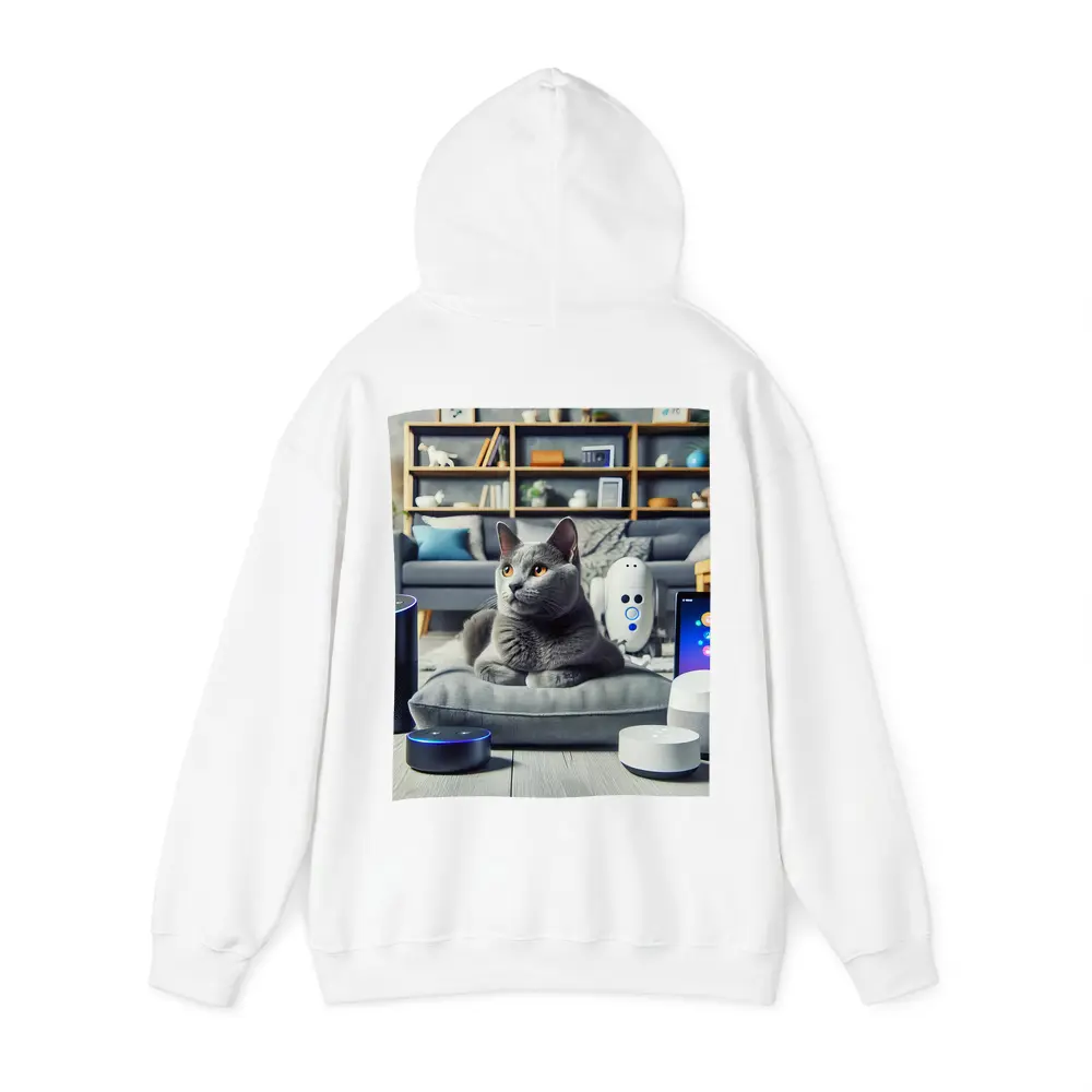 Chartreux Cat Resting Among Smart Home Devices – Hoodies