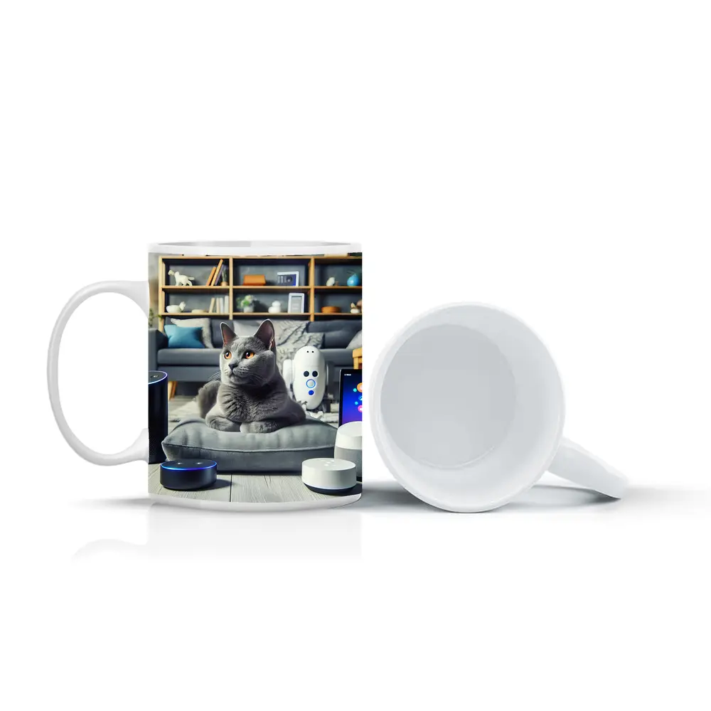 Chartreux Cat Resting Among Smart Home Devices – Mugs