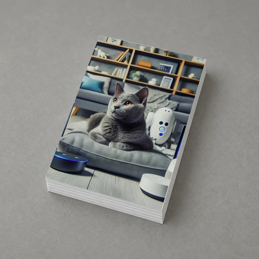 Chartreux Cat Resting Among Smart Home Devices – Postcards