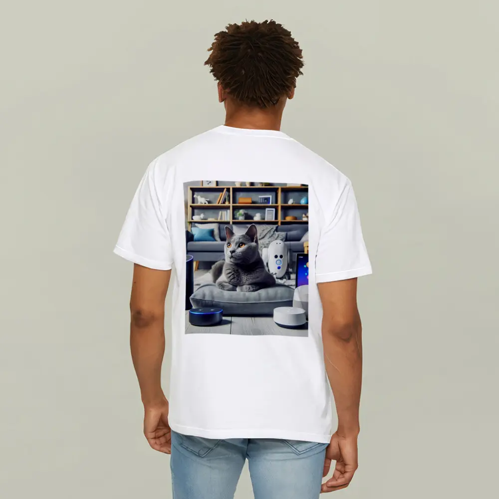 Chartreux Cat Resting Among Smart Home Devices – T-Shirts