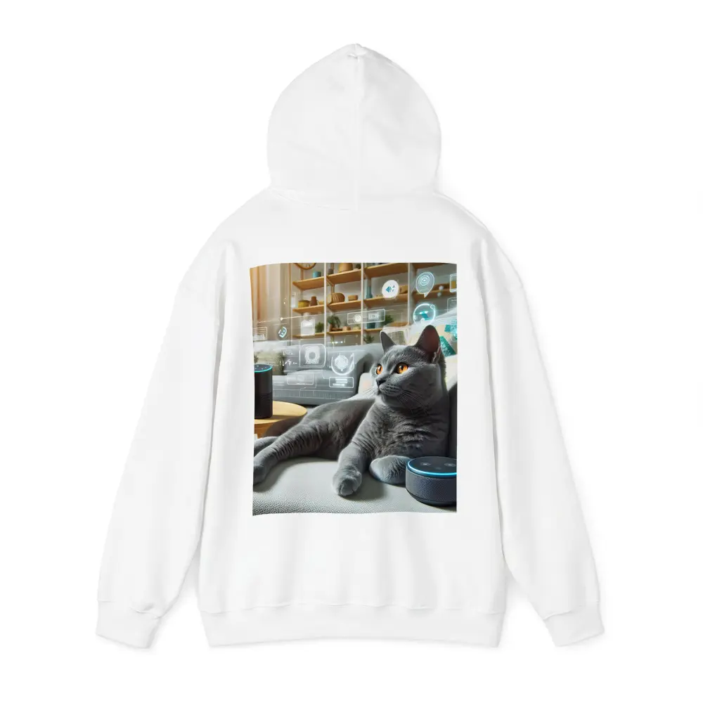 Gray Cat Relaxing With Smart Home Speakers – Hoodies