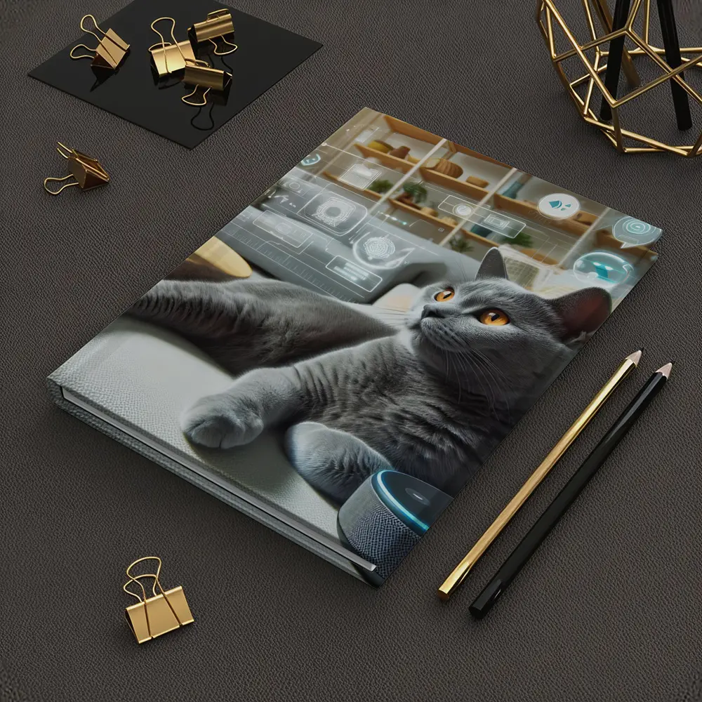Gray Cat Relaxing With Smart Home Speakers – Notebooks