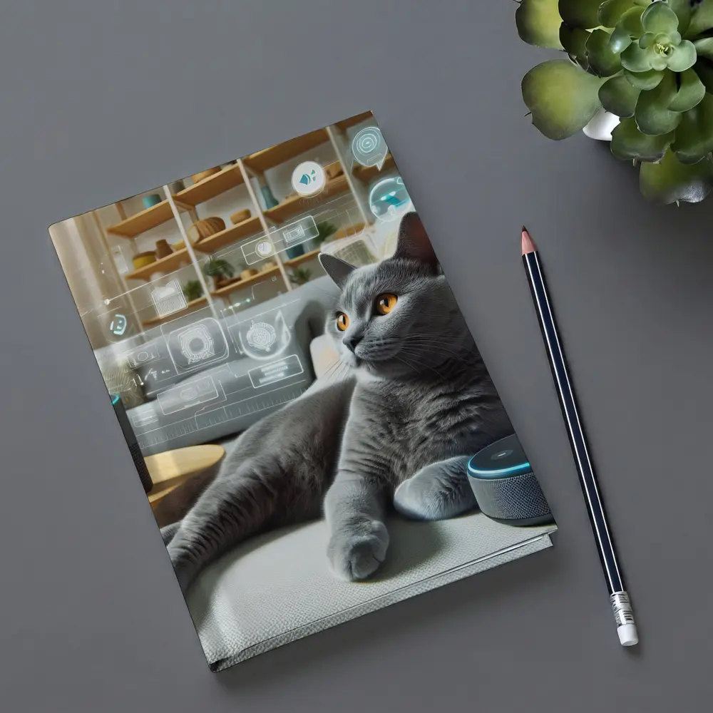 Gray Cat Relaxing With Smart Home Speakers – Notebooks