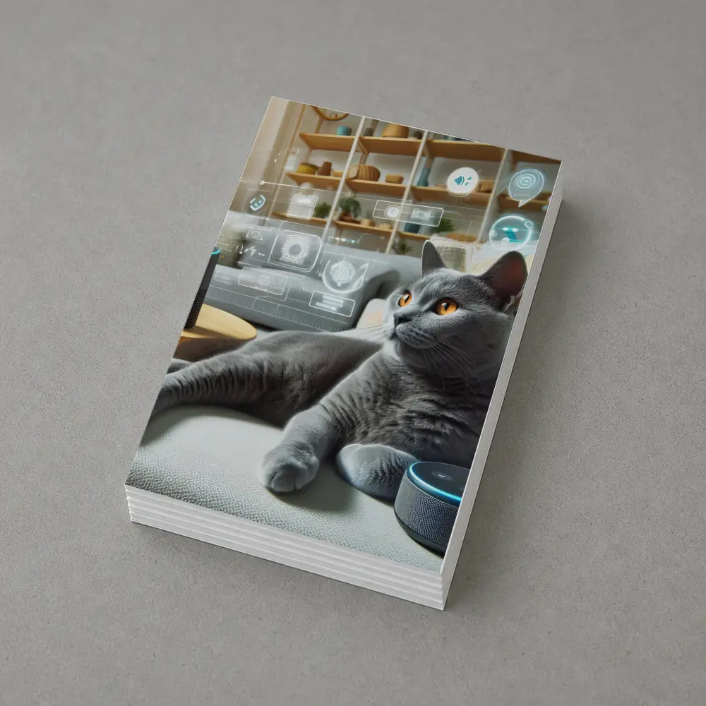 Gray Cat Relaxing With Smart Home Speakers – Postcards