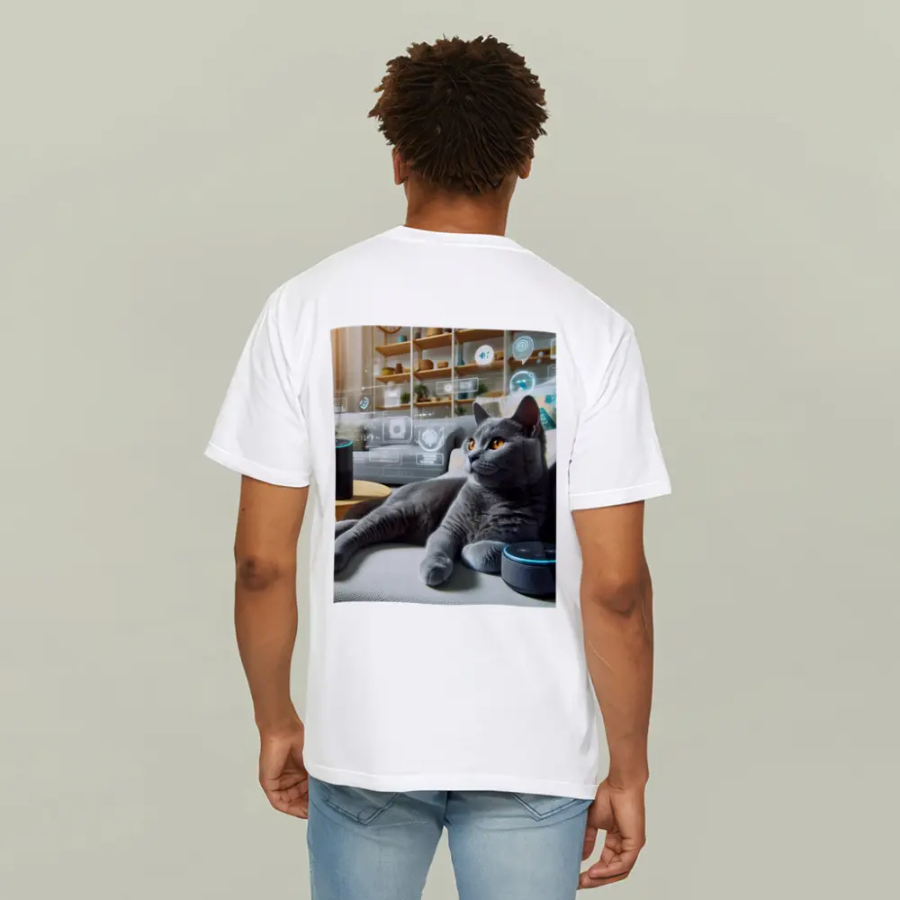 Gray Cat Relaxing With Smart Home Speakers – T-Shirts