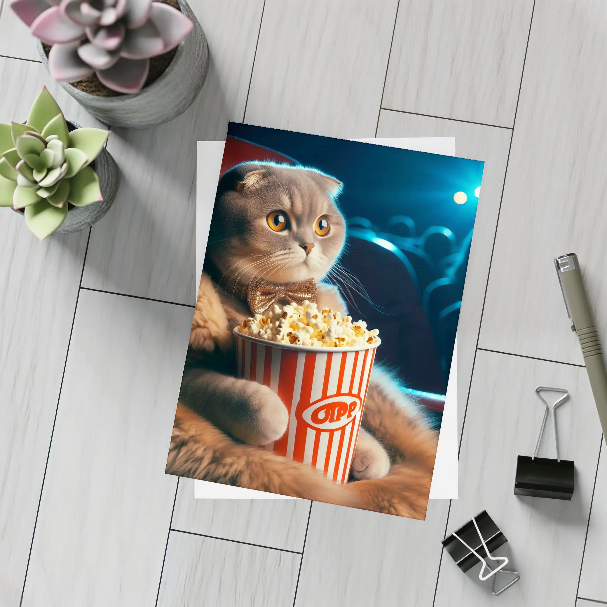 Scottish Fold Cat Cinema Popcorn Bow Tie – Postcards