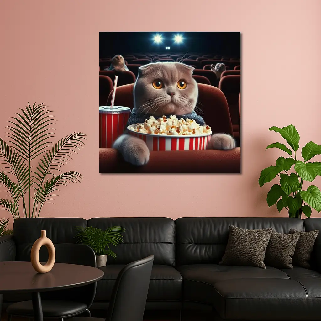 Scottish Fold Cat Cinema Popcorn Movie Night – Wall Art