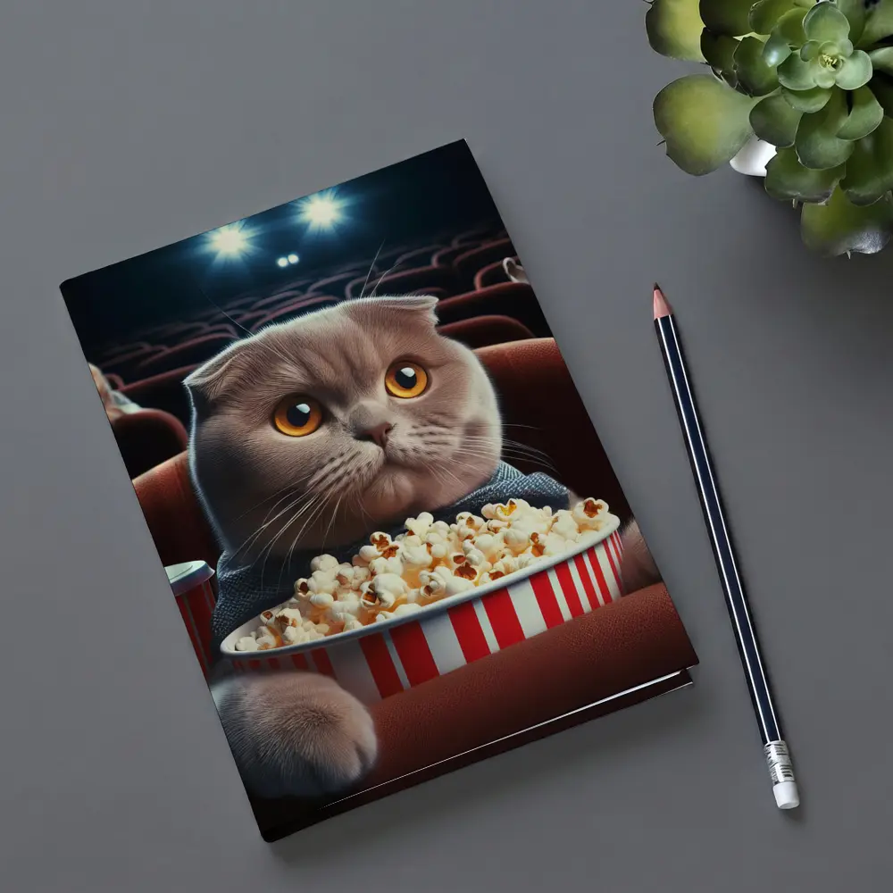 Scottish Fold Cat Cinema Popcorn Movie Night – Notebooks