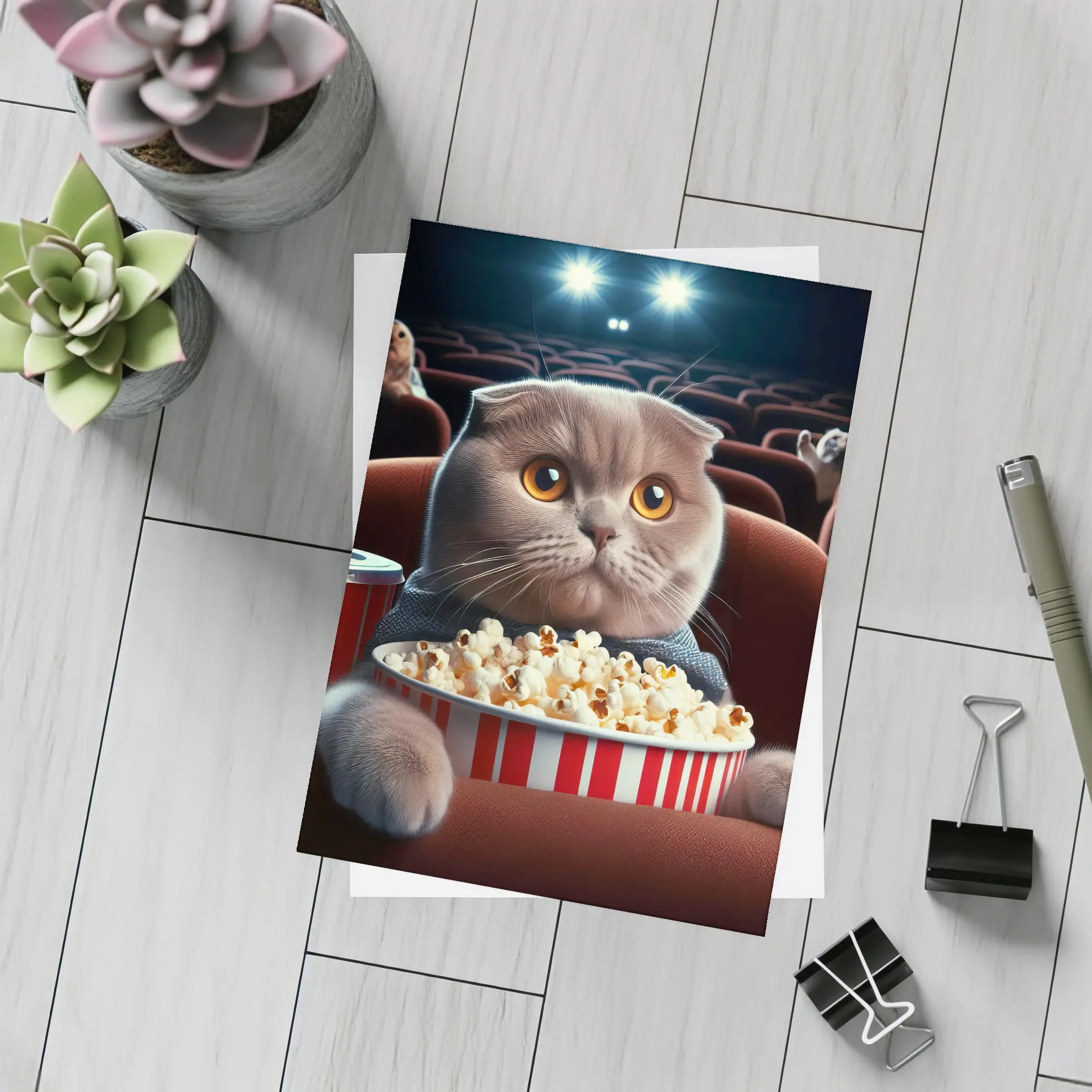 Scottish Fold Cat Cinema Popcorn Movie Night – Postcards