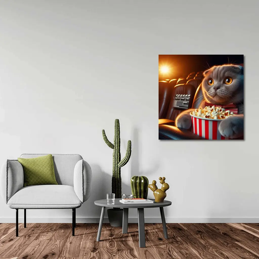 Scottish Fold Cat Cinema Popcorn Movie Night – Wall Art