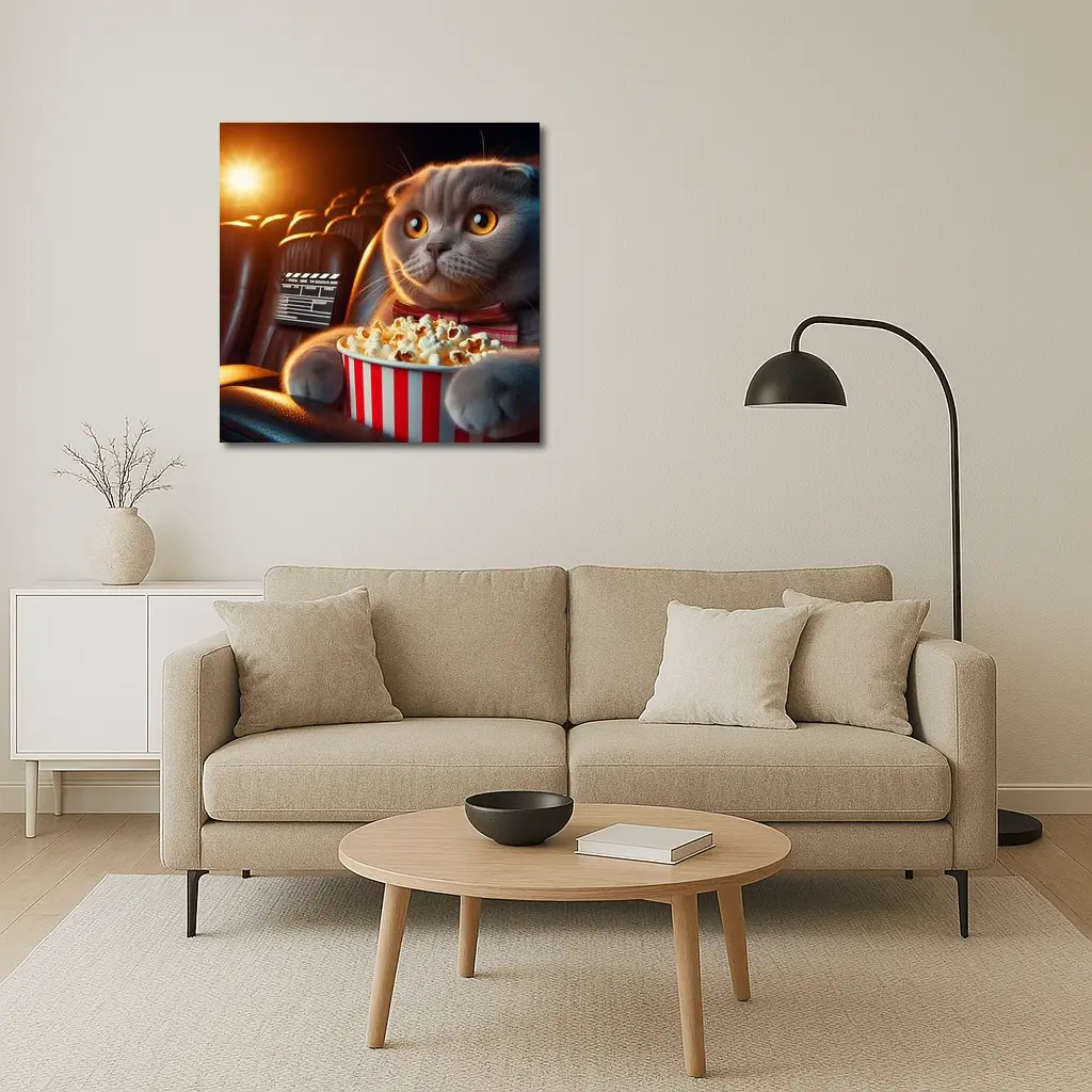 Scottish Fold Cat Cinema Popcorn Movie Night – Wall Art