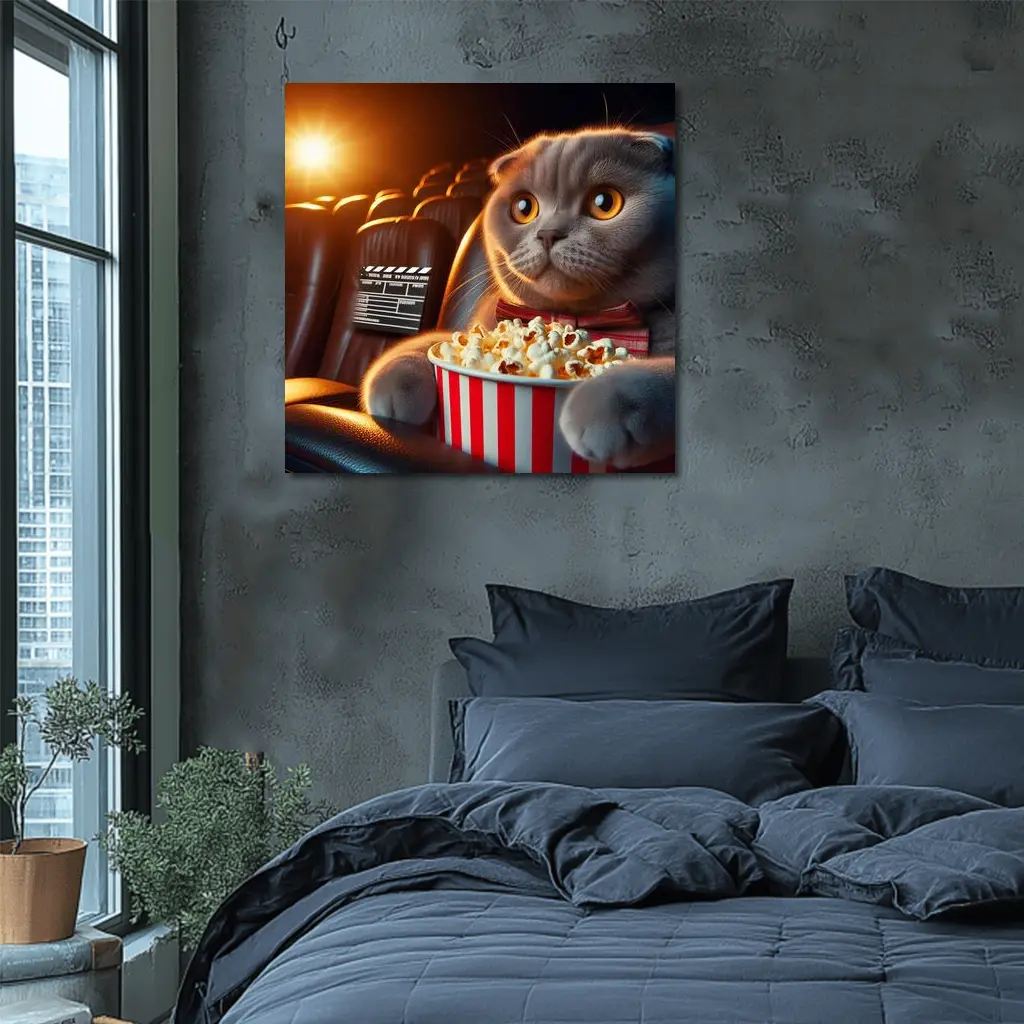 Scottish Fold Cat Cinema Popcorn Movie Night – Wall Art