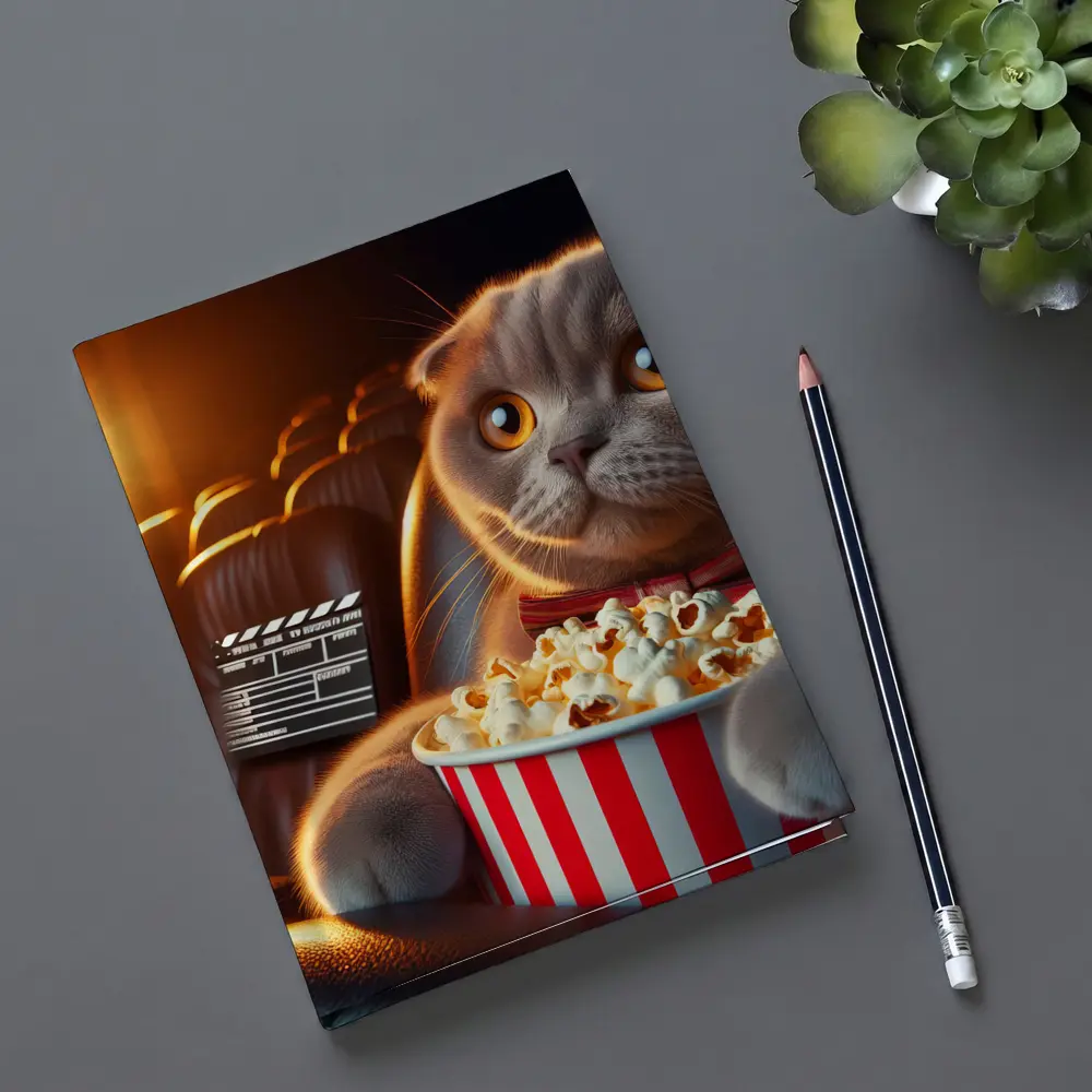 Scottish Fold Cat Cinema Popcorn Movie Night – Notebooks
