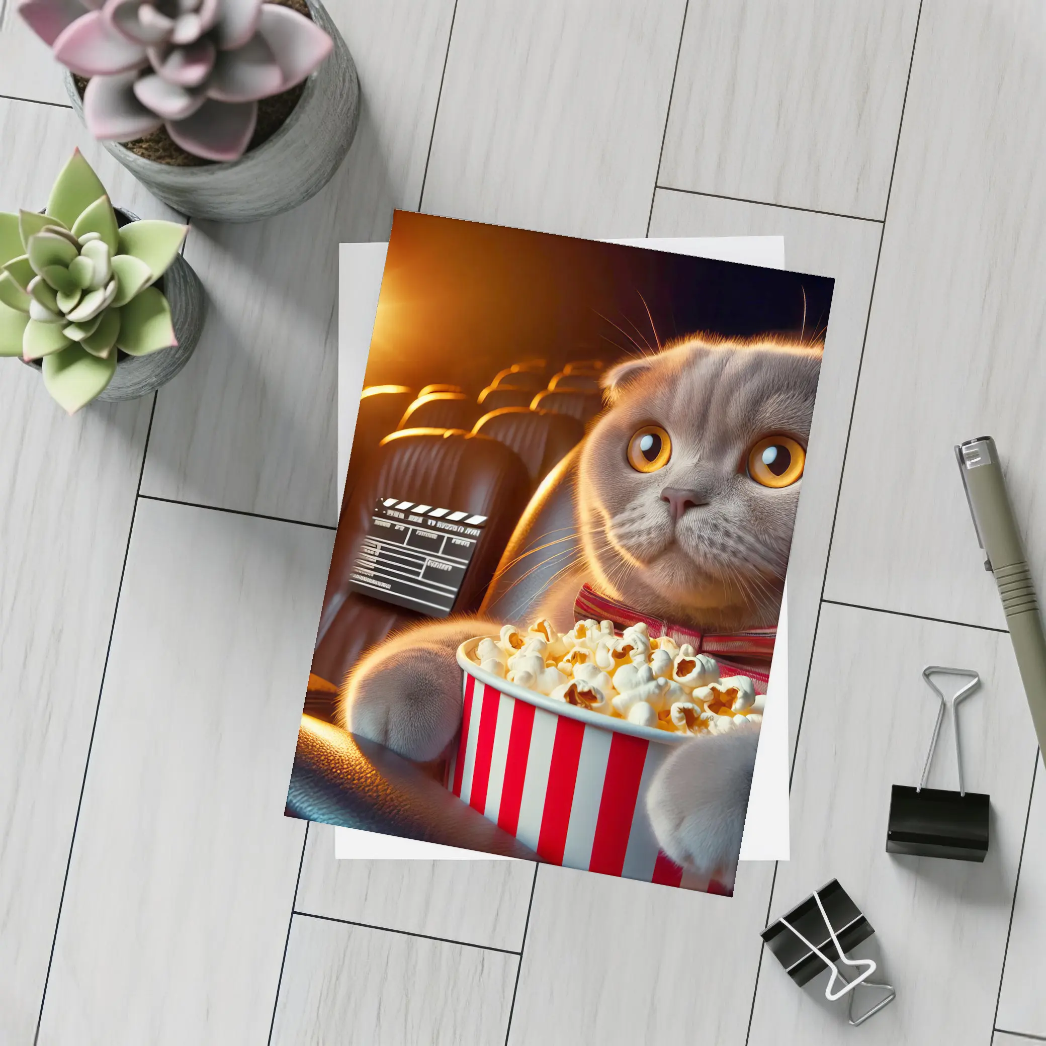 Scottish Fold Cat Cinema Popcorn Movie Night – Postcards