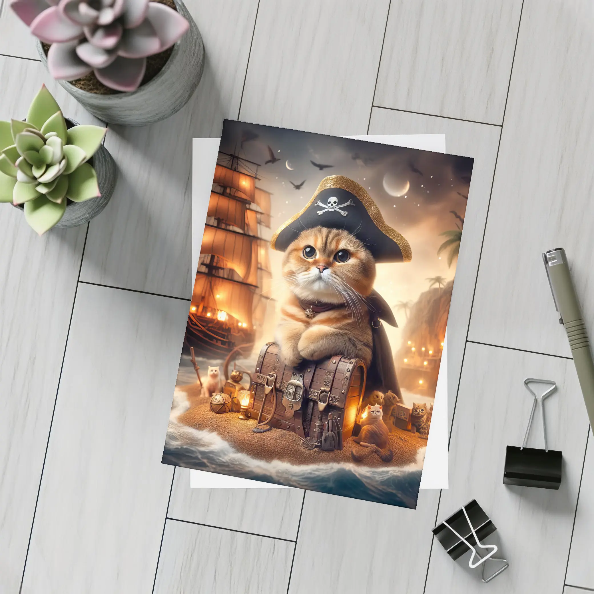 Scottish Fold Pirate Cat Treasure Island Fantasy – Postcards
