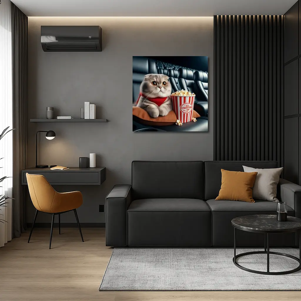 Scottish Fold Cat Cinema Popcorn Movie Night – Wall Art