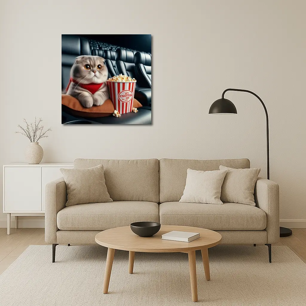 Scottish Fold Cat Cinema Popcorn Movie Night – Wall Art