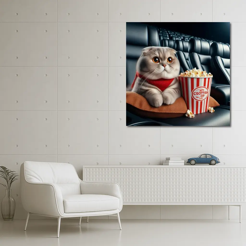 Scottish Fold Cat Cinema Popcorn Movie Night – Wall Art