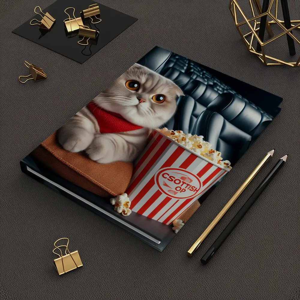 Scottish Fold Cat Cinema Popcorn Movie Night – Notebooks