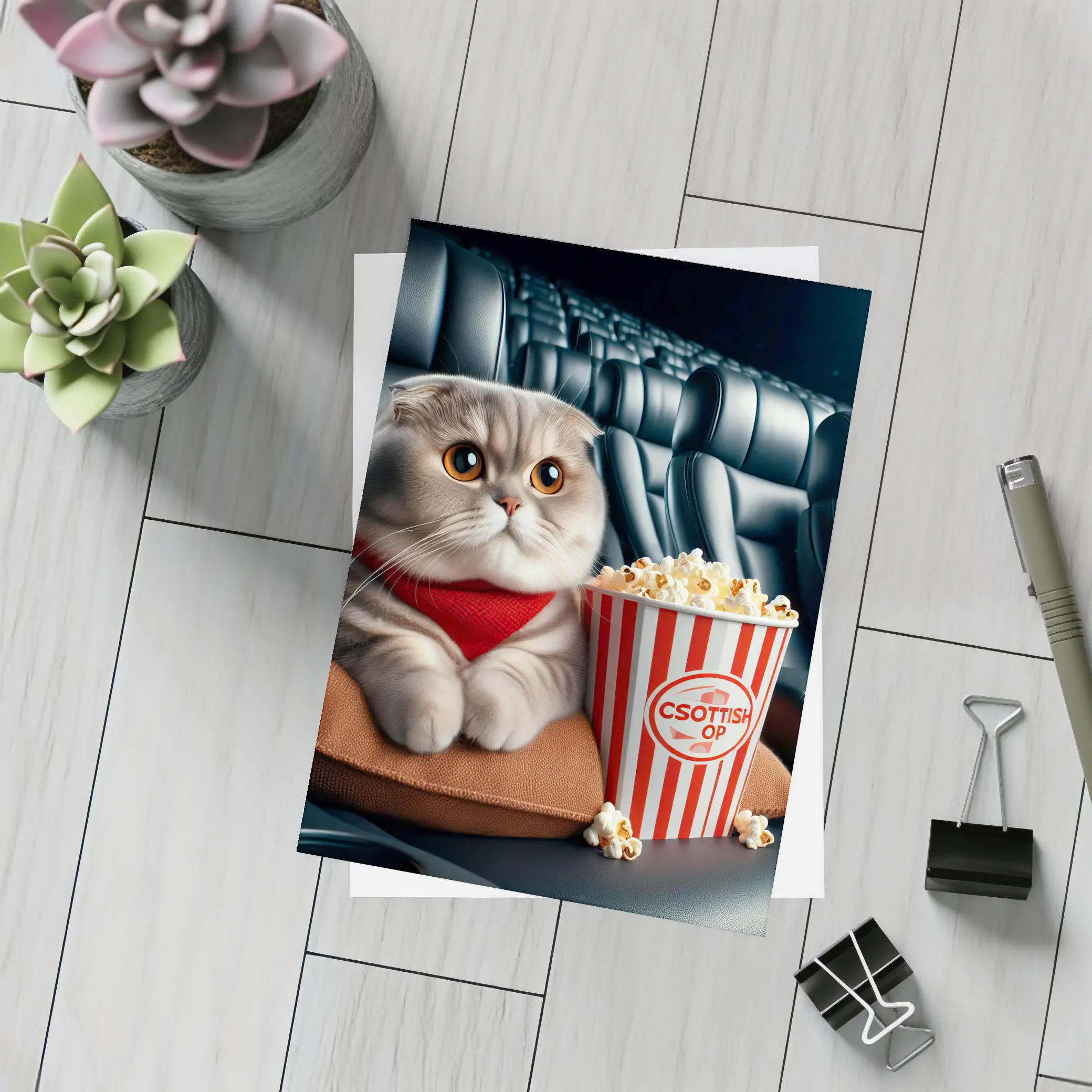 Scottish Fold Cat Cinema Popcorn Movie Night – Postcards