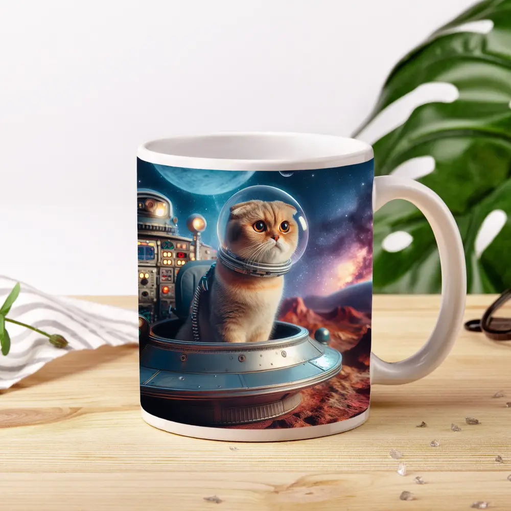 Scottish Fold Cat Astronaut Space Planet – Mugs