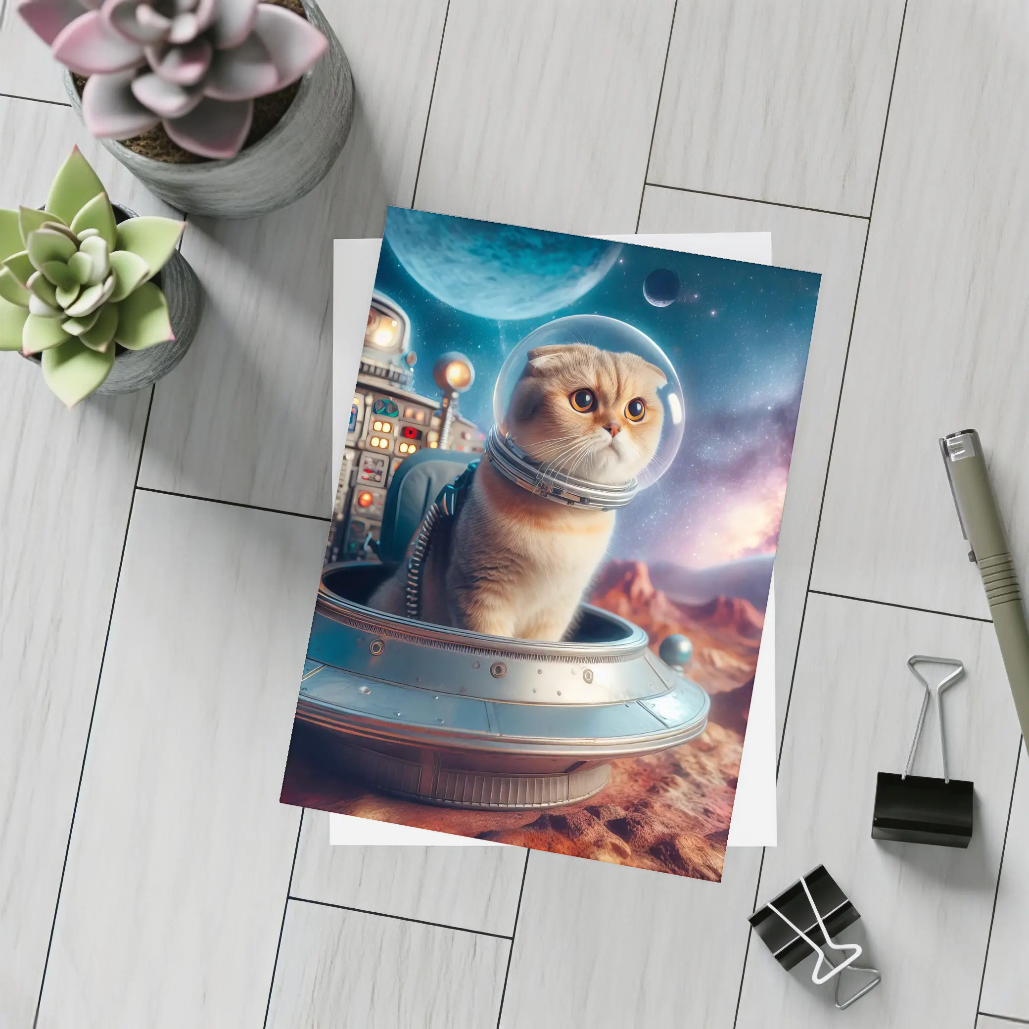 Scottish Fold Cat Astronaut Space Planet – Postcards