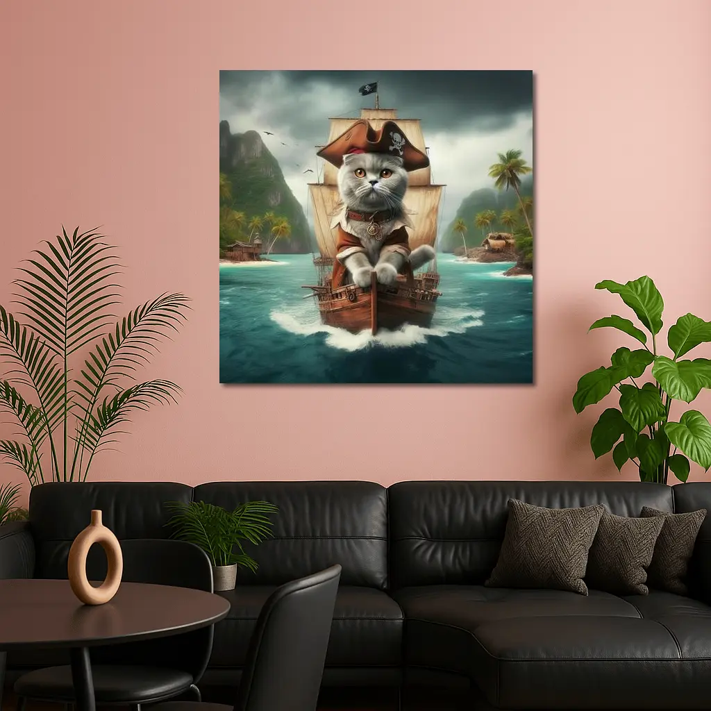 Scottish Fold Pirate Cat on Ship – Wall Art