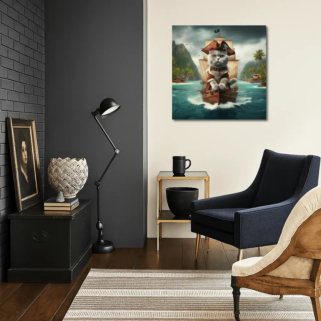 Scottish Fold Pirate Cat on Ship – Wall Art