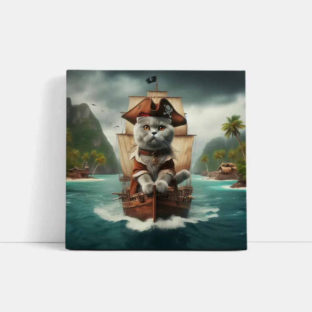 Scottish Fold Pirate Cat on Ship – Wall Art