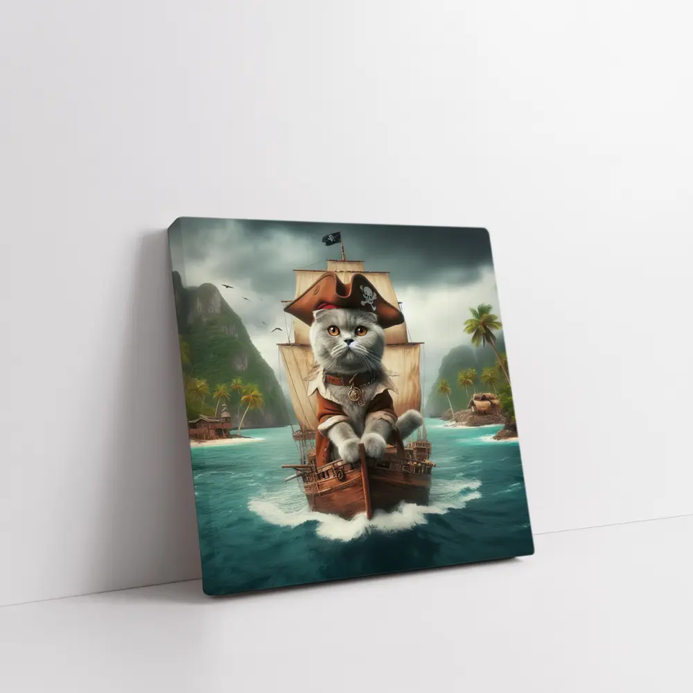 Scottish Fold Pirate Cat on Ship – Wall Art